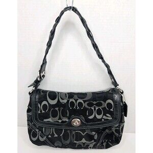 COACH Twist Lock Shoulder Bag Black Canvas Leather Trim C0769-10993Braided